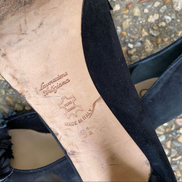 BUTTER Black Suede Peep Toe Stiletto Pumps 9.5 - Picture 3 of 7